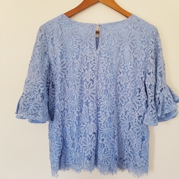 NANETTE Lepore Guipure Lace Blouse Keyhole Back Blue Size Medium - Picture 8 of 9